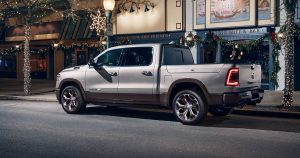 A silver 2020 RAM 1500 parked on the street in Sheboygan, WI