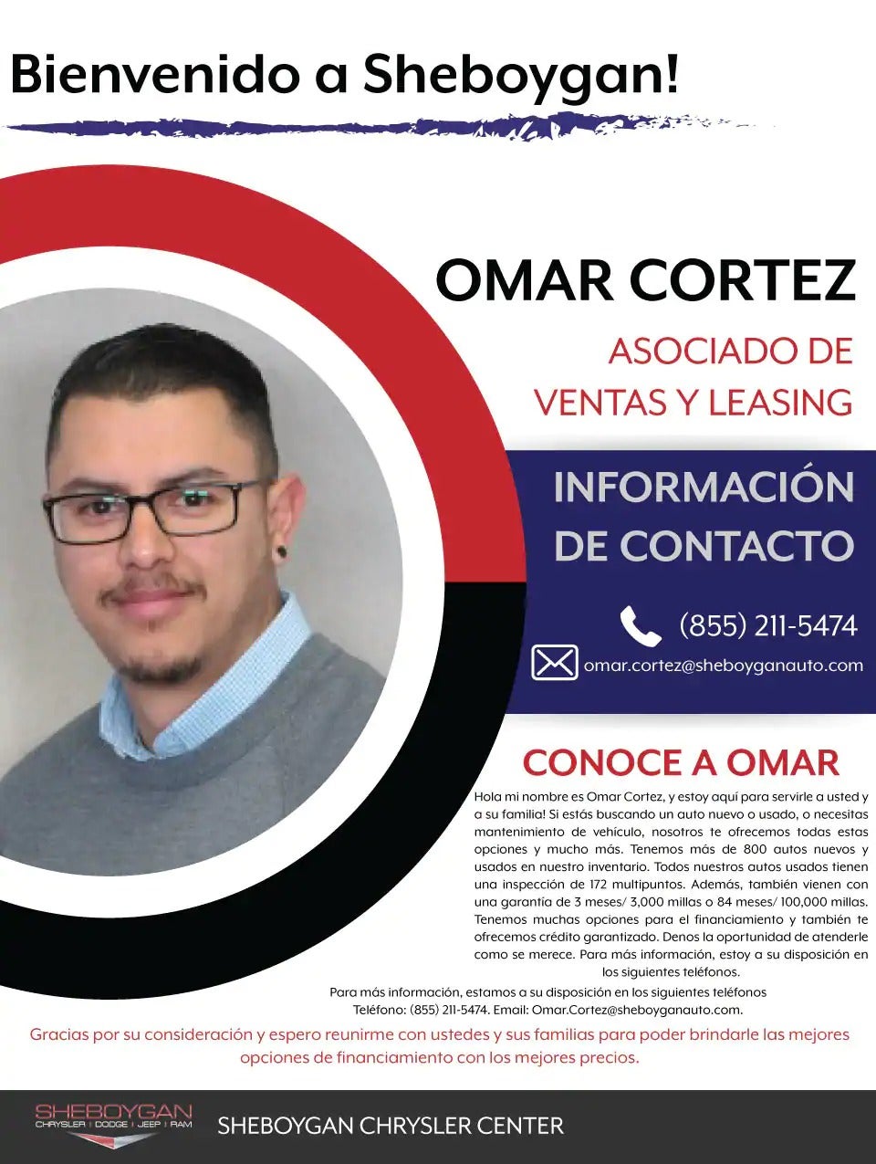 Omar Cortez Asociado de ventas y leasing at Sheboygan Chrysler Center in Sheboygan WI